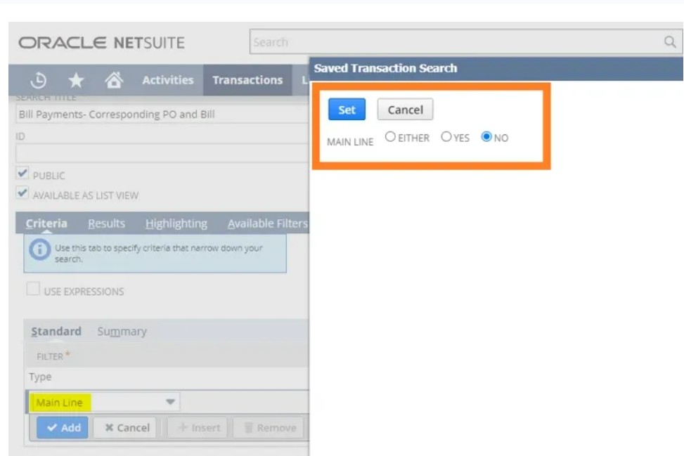 What is a Saved Search in NetSuite Main Line Criteria